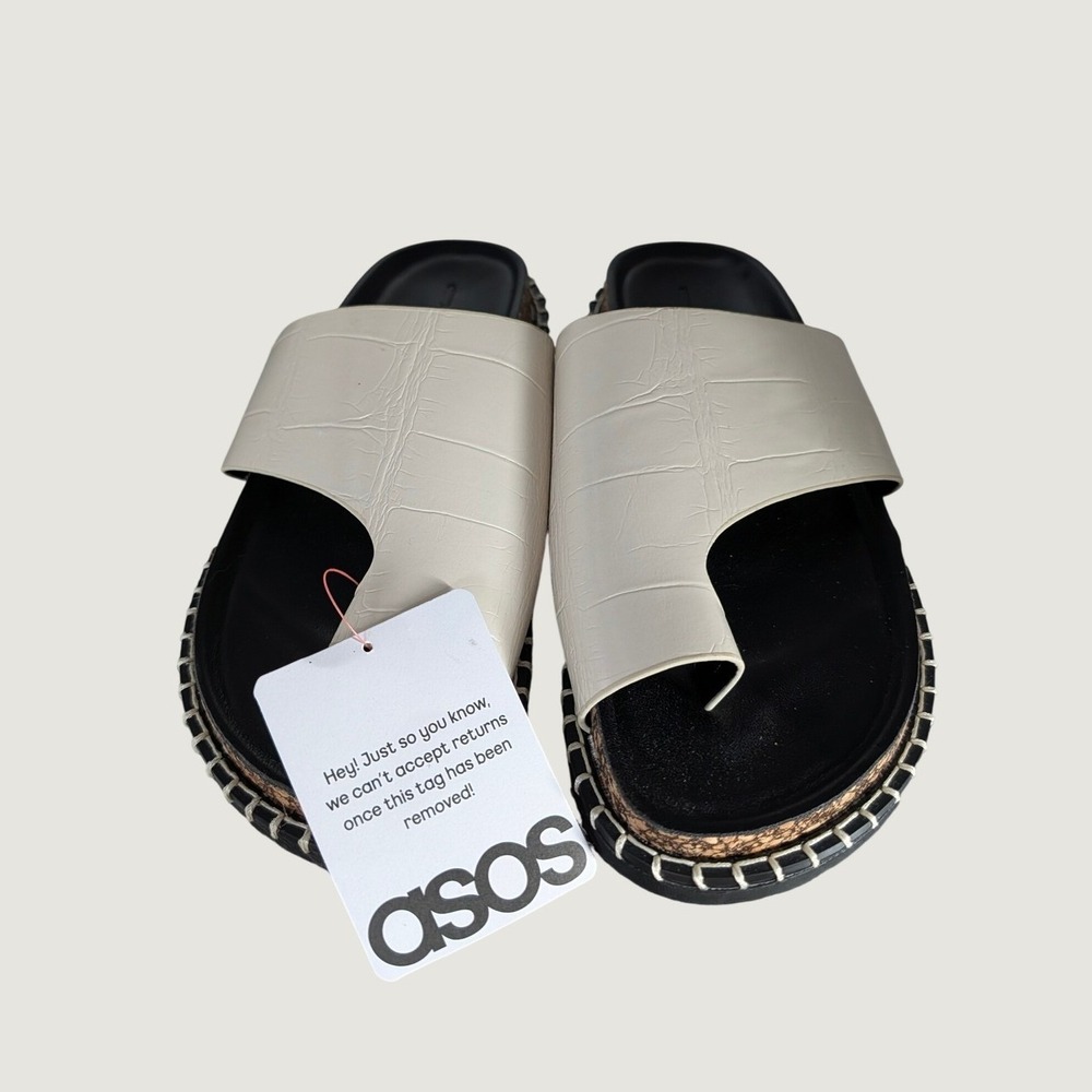 ASOS DESIGN Off White Croc Toe Loop Sandals Slides US 7 EU 38 153018510 NEW